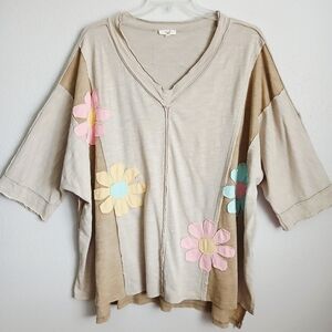 Easel Flower Patchwork Pull On Top Artsy Boho